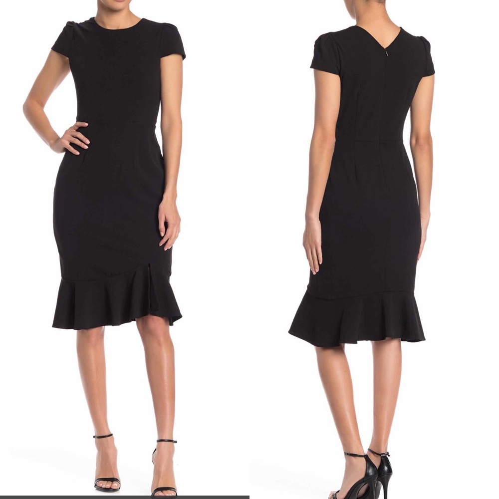 Betsey Johnson Scubba Crepe Ruffle Midi Dress